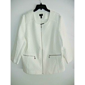 Rafaella White Textured Zip-Front Jacket